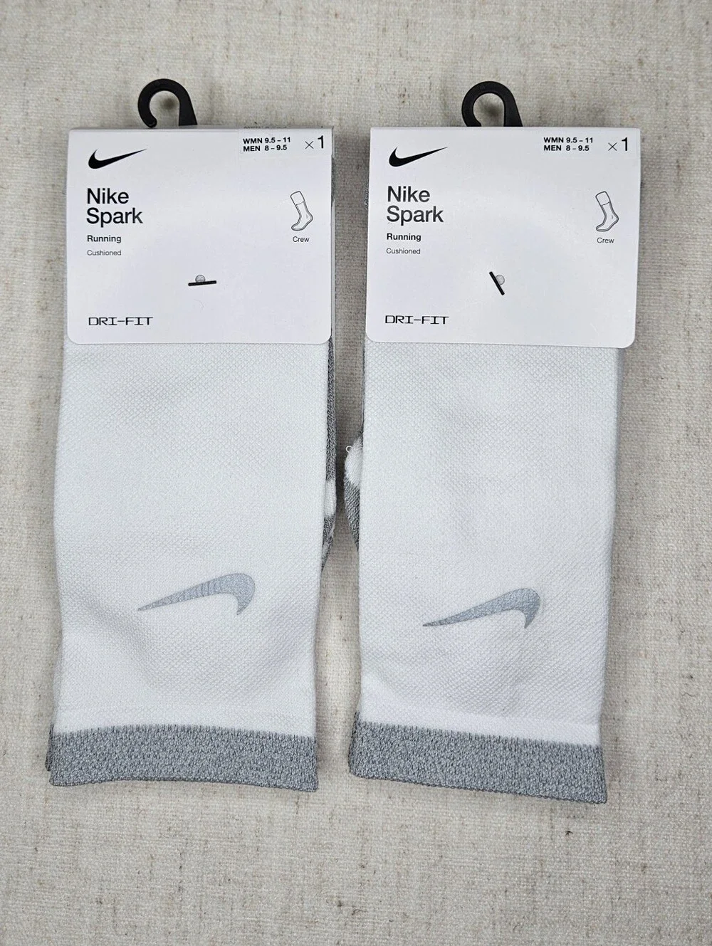 2-Pack Nike Spark Cushioned Running Crew Socks White M 8-9.5 W 9.5-11